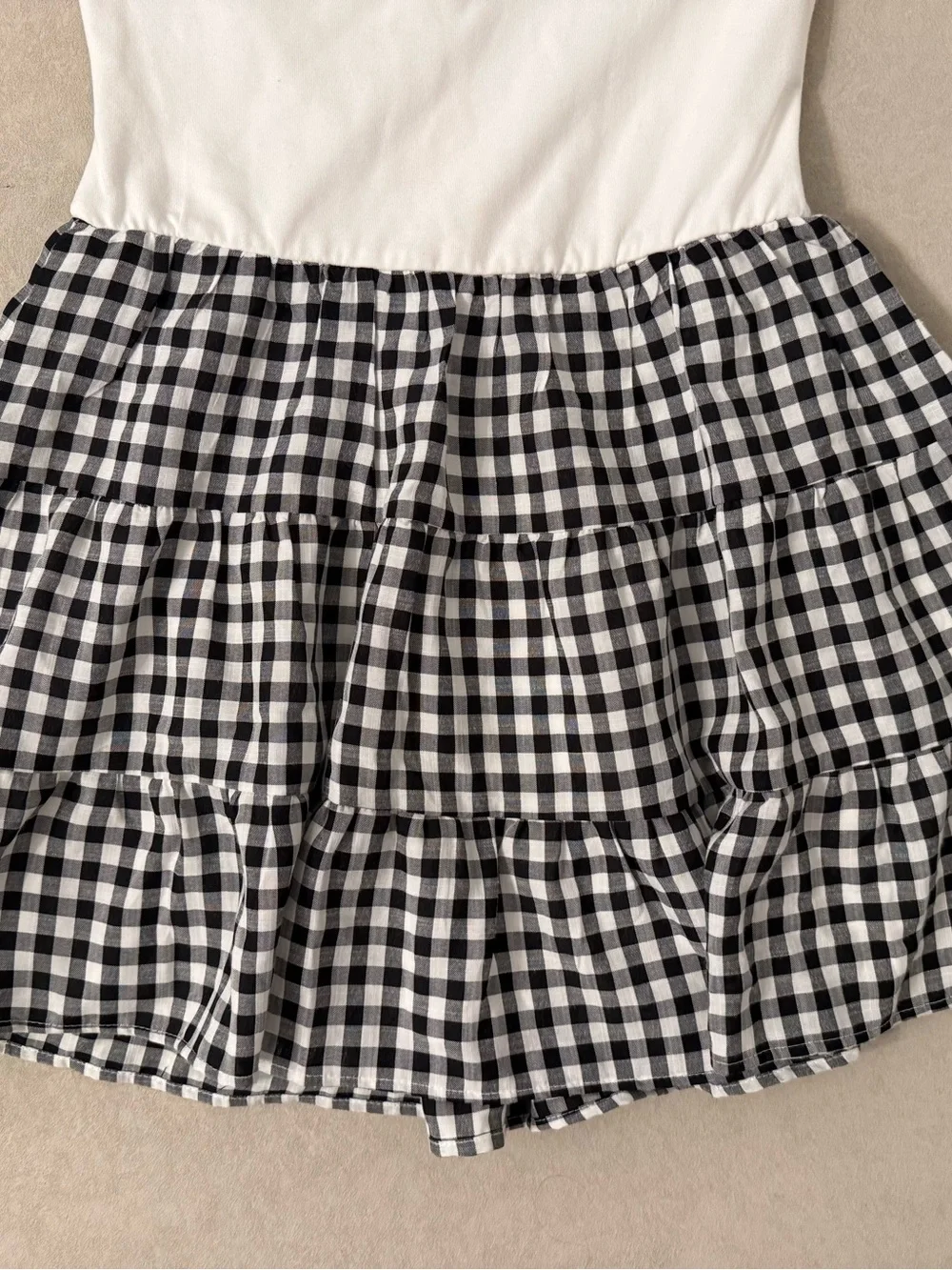 Thirty Thirty Strapless Gingham Tiered Mini Dress Size M Black White NWT - Picture 10 of 17